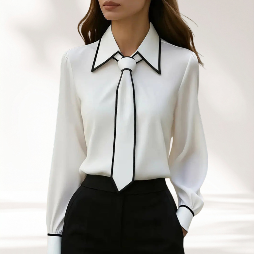 Fashion Contrast Tie Long-sleeved Casual Shirt