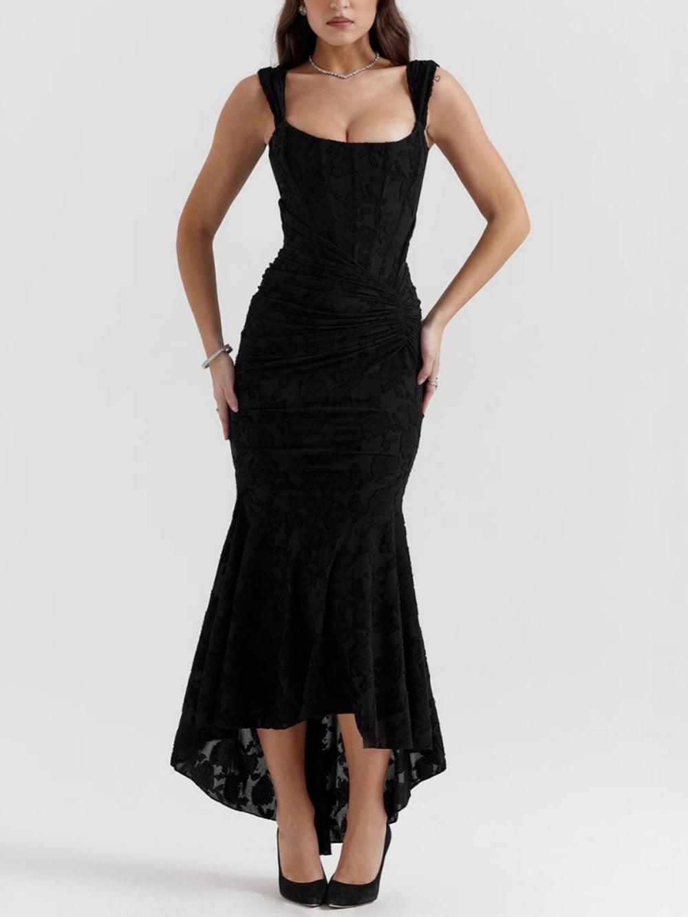 Black bell floral maxi dress