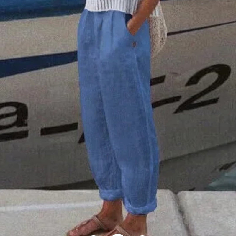 Cotton Linen Solid Color Casual Pants