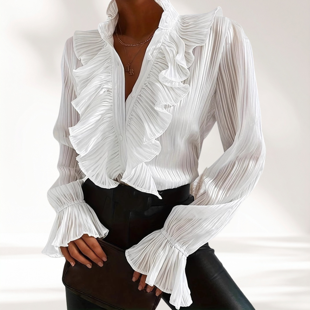 White Ruffled Long-sleeved Shirt