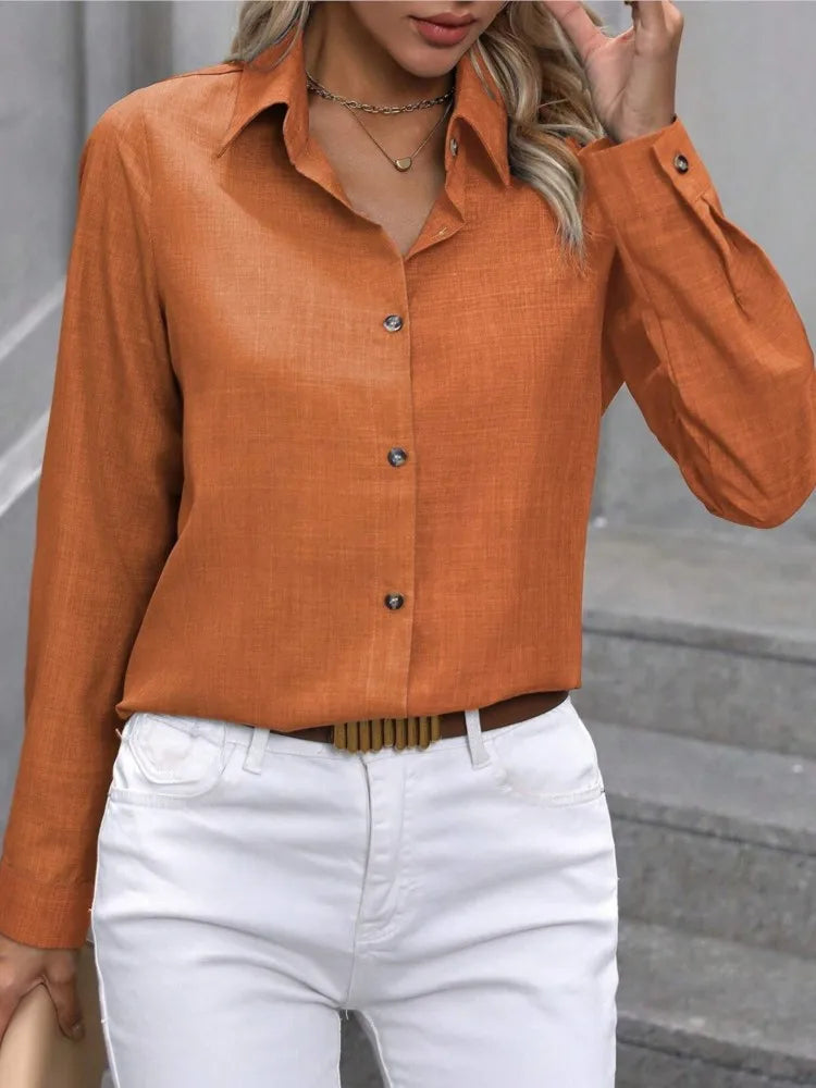 Casual Single-breasted Solid Color Color-blocked Long-sleeved Collared Shirt