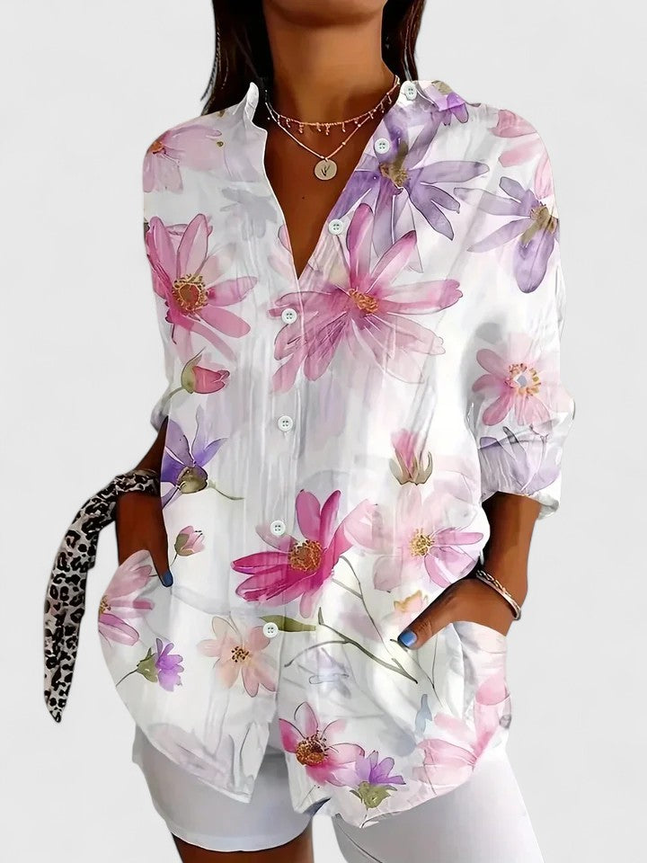 Anica - Vibrant Artistic Button-Up Blouse