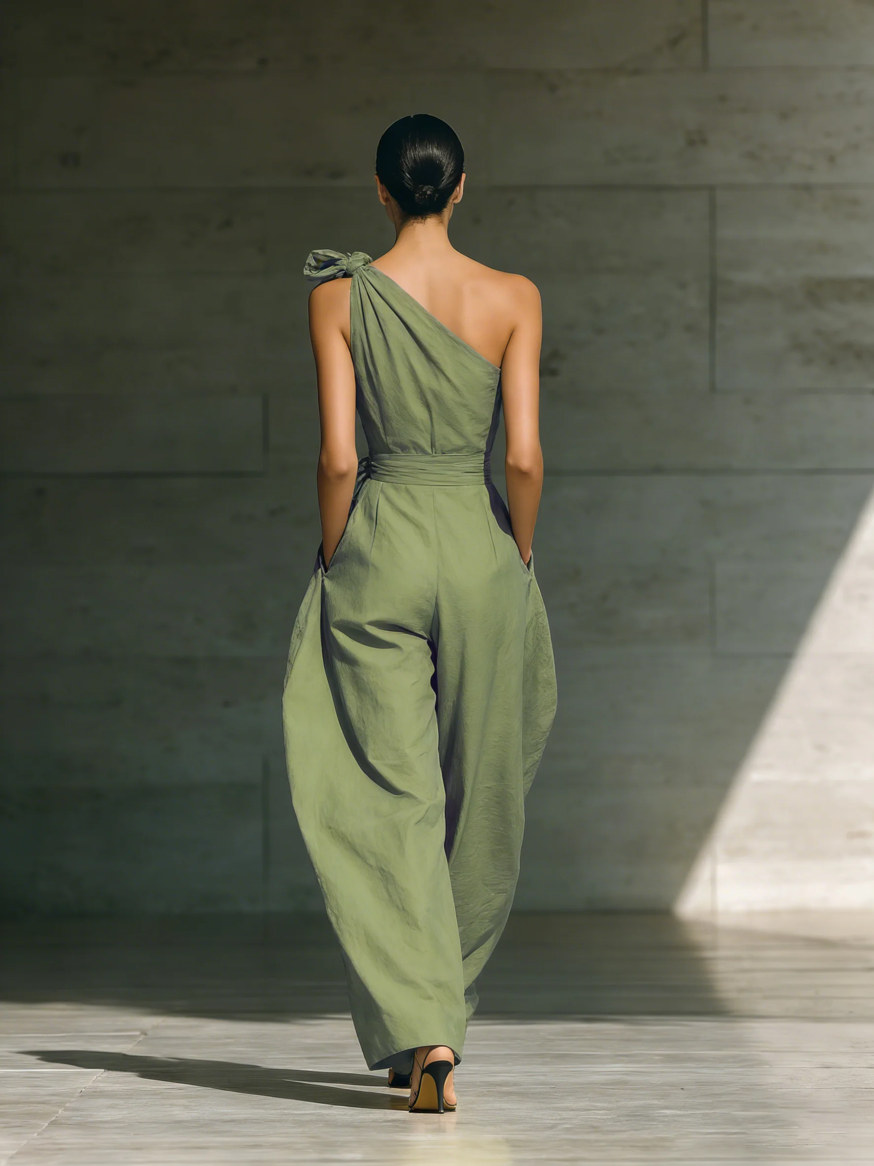 Green One-shoulder Wide-leg Jumpsuit