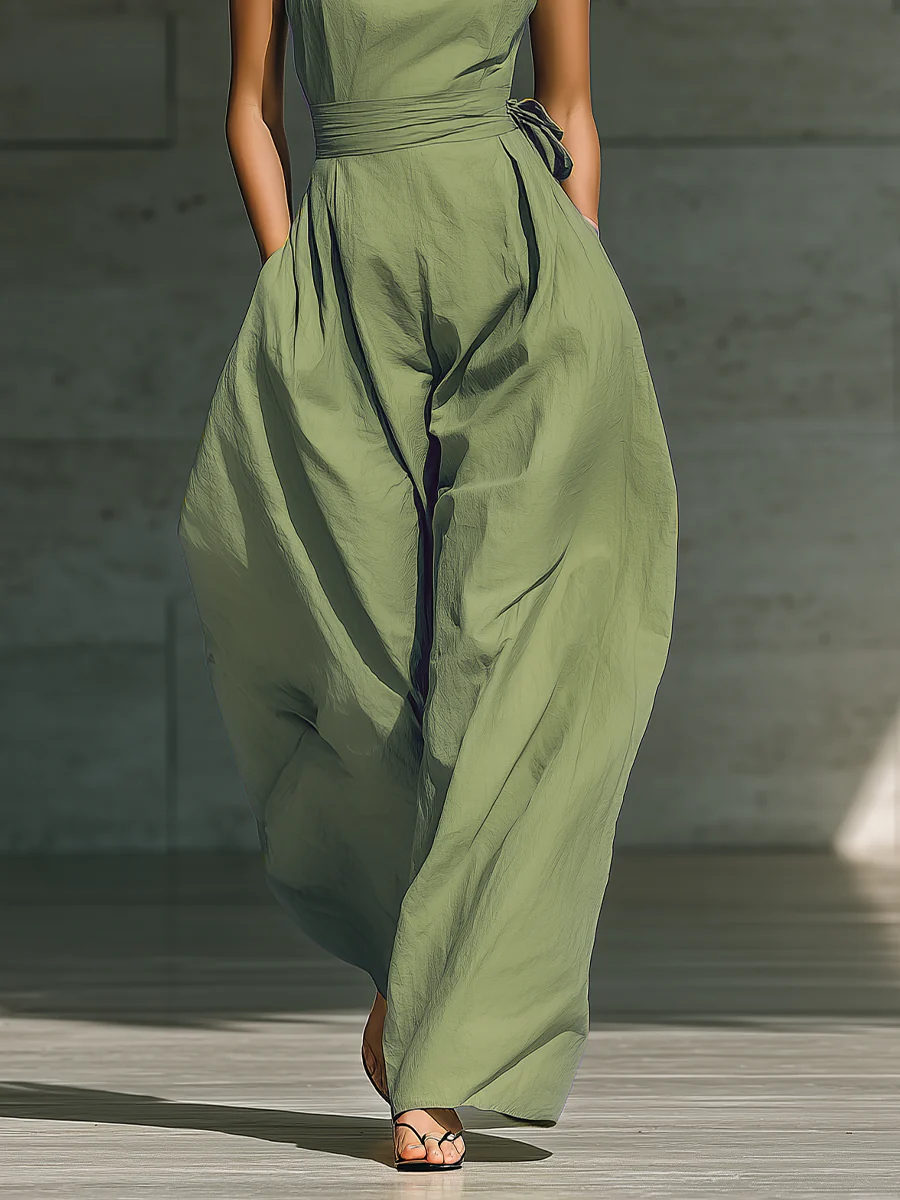 Green One-shoulder Wide-leg Jumpsuit