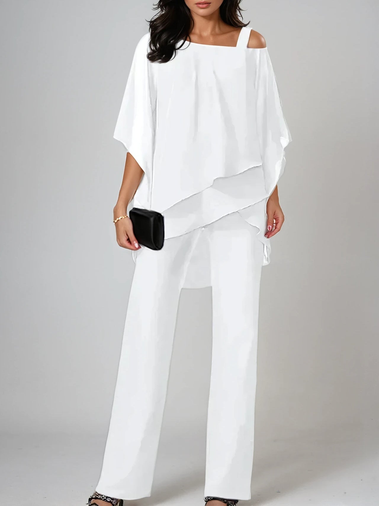 Off-the-shoulder Irregular Chiffon Suit