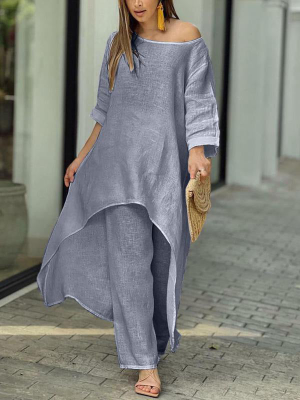 Fashionable Solid Color Two-piece Set