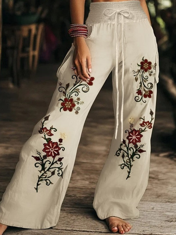 Women's floral print casual trousers