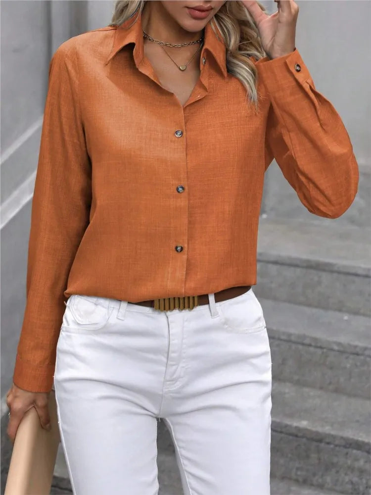Casual Single-breasted Solid Color Color-blocked Long-sleeved Collared Shirt