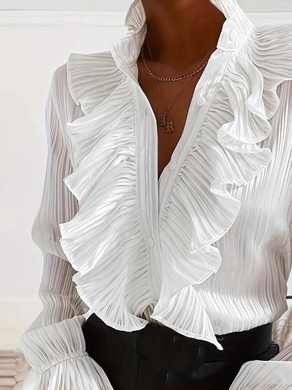 White Ruffled Long-sleeved Shirt