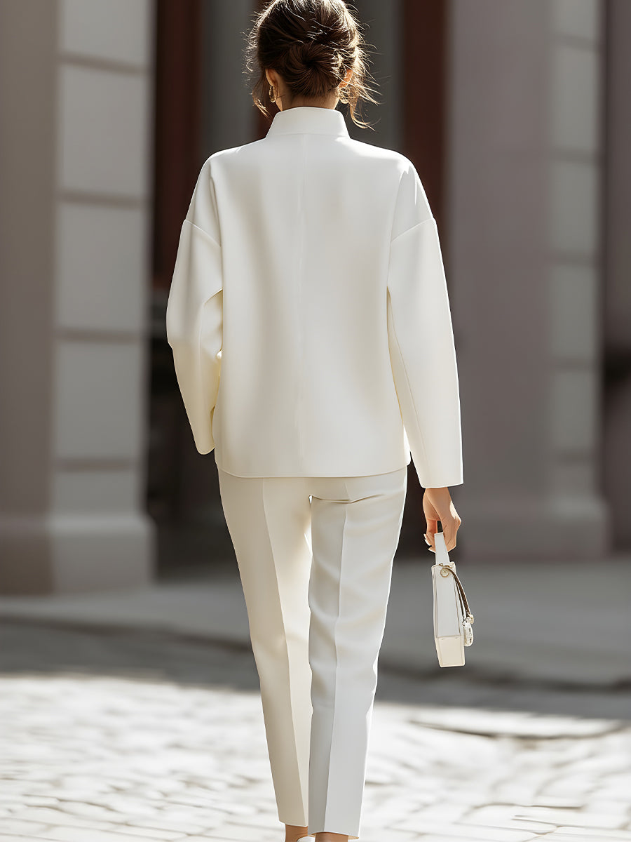 Ivory Loose-fitting Shirt And Slim-fitting Trousers Two-piece Set
