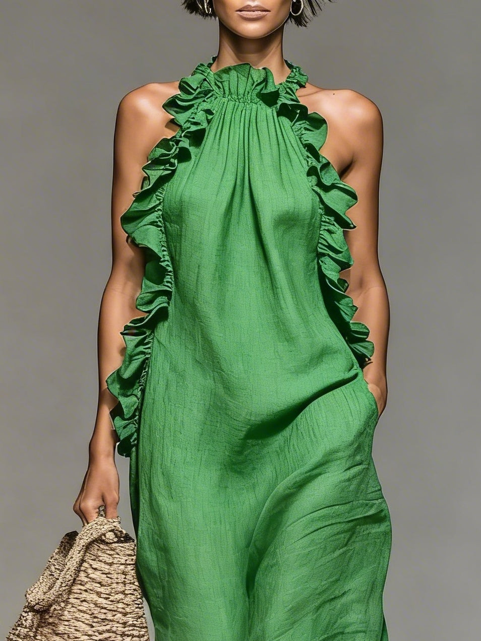 Minimalist Sleeveless Maxi Dress With Ruffle Details