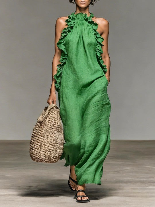 Minimalist Sleeveless Maxi Dress With Ruffle Details